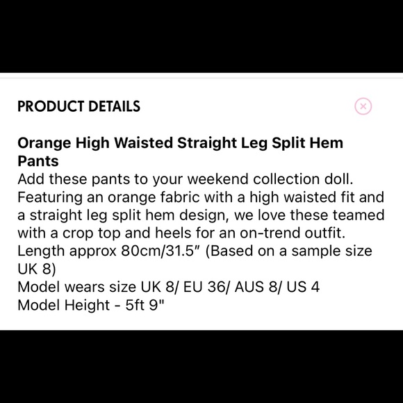 Orange High Waisted Straight Leg Split Hem Pants - Picture 6 of 6